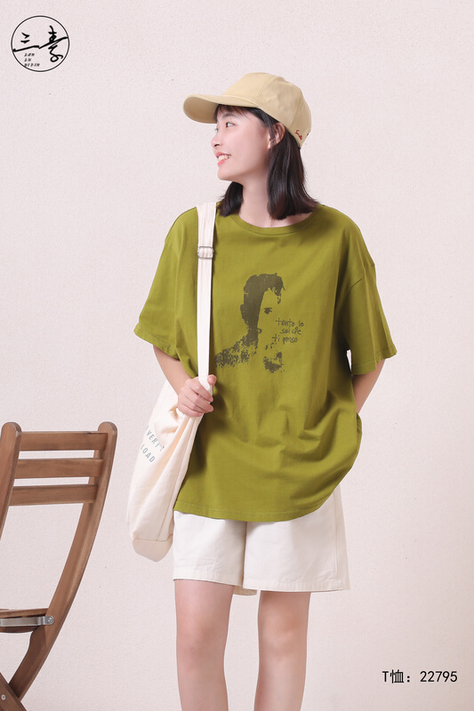 [original three element clothing] simple loose casual printed short sleeve T-shirt 22795