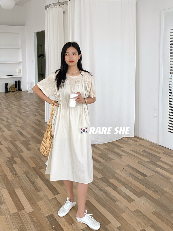 [rare she] patchwork shirt material drawcord design dress 5262\lsw