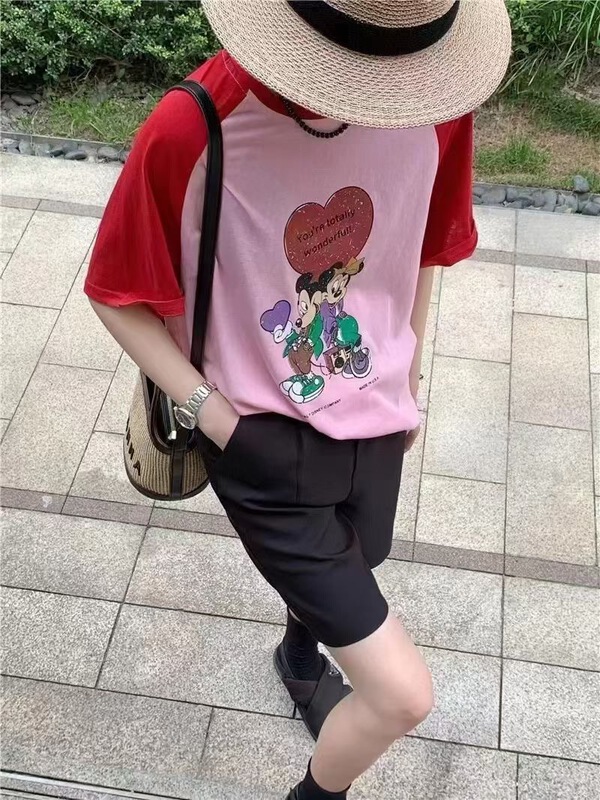 [cc+] raglan sleeve Mickey print comfortable short sleeve T-shirt 6571\l