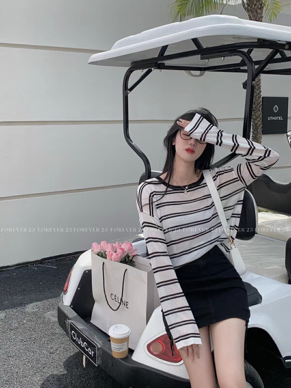 [forever23] Korean stripe loose ice silk sunscreen shirt a1087\hjy