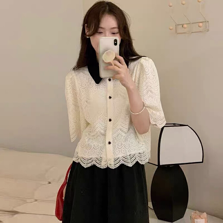 [Daidai] fashion single breasted color matching blouse (excluding skirt) ys1-4903\hbx