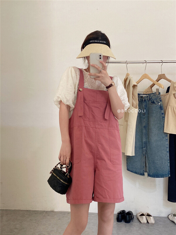 【 broccoli 】 Korean style large pocket age reducing suspender pants (excluding the inner layer) 8097\zjy
