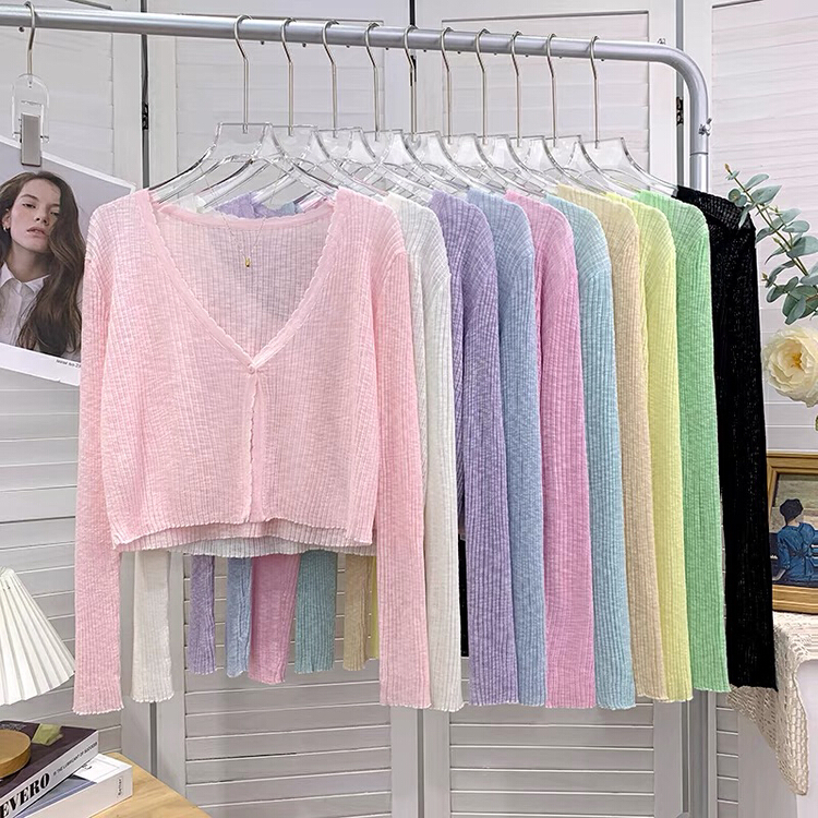 [Gangan] V-neck ice silk sunscreen knitted cardigan 2268\cl