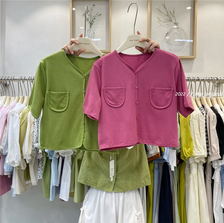 [Max original] pocket fashion single breasted short sleeve T-shirt 98179\hbx