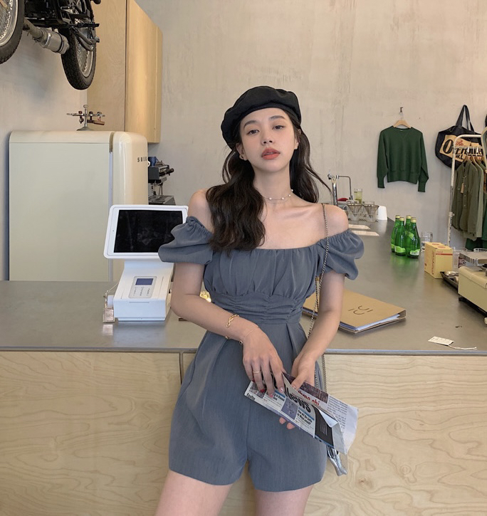 [y.jia EJA] simple bubble sleeve pleated versatile Jumpsuit 8001
