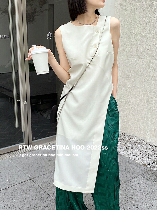 [gracetina Hoo] niche side hollowed out diagonal dress imported draping tr fabric ly598\zxl