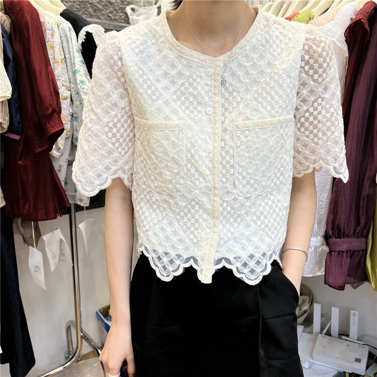 [Ze] single breasted round neck comfortable shirt 3223\ll