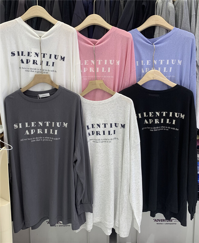 [sanbara] round neck letter fashion retro long sleeve T-shirt 9630\lsw