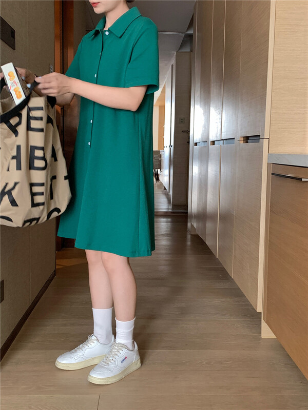 New in early summer! [feeding] Korean Polo neck loose simple versatile dress 3520\cqw