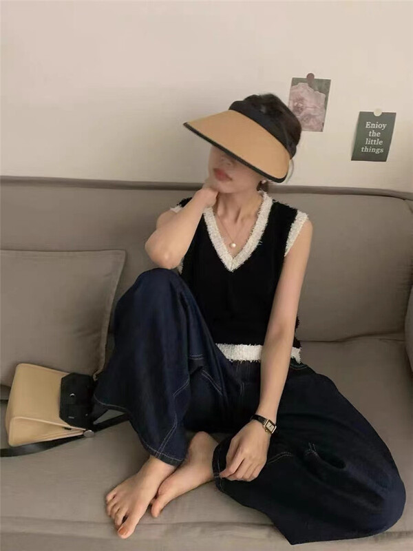 [Zr] V-neck color blocked versatile vest / sling 1005\xyy