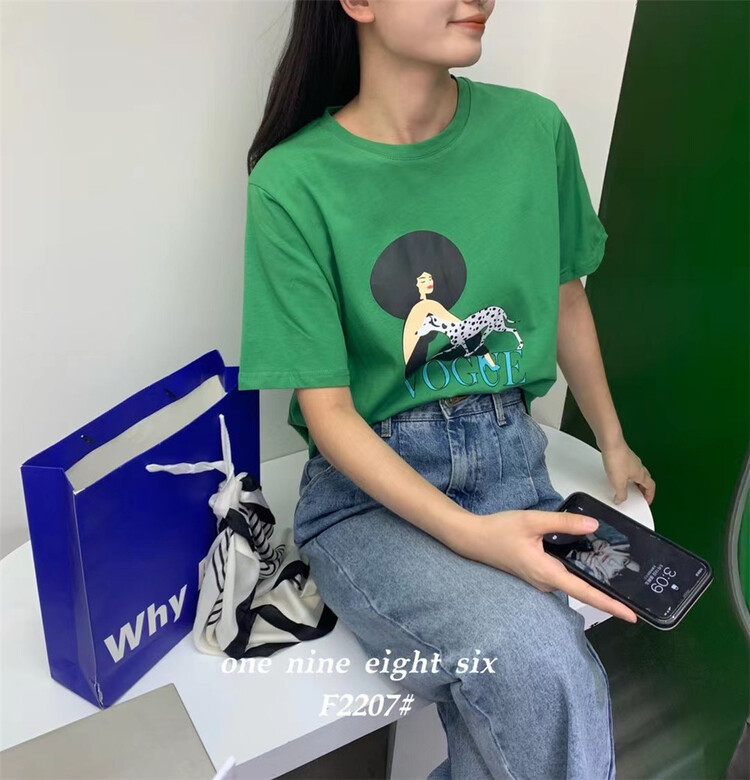 [1986] Korean character print short sleeve T-shirt 2207\xyy