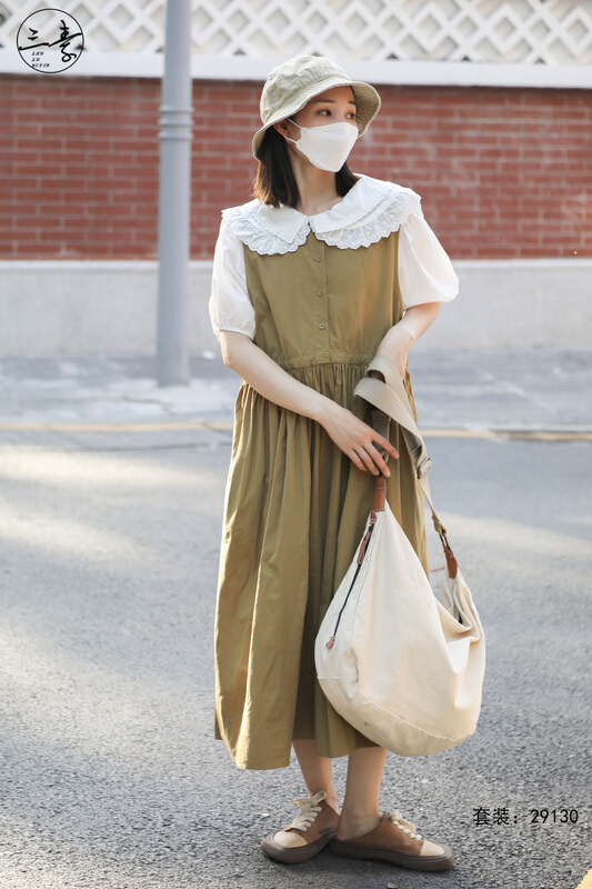 In early summer! [original three element clothing] casual simple temperament dress + simple and versatile solid color shirt set 29130\xyj