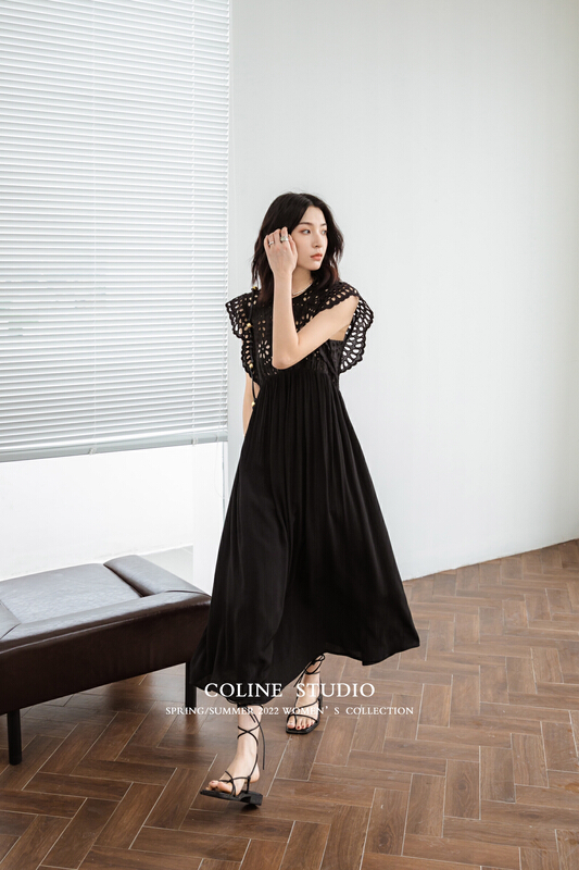 【 Coline 】 sleeveless round neck crimped dress 2143\hyy