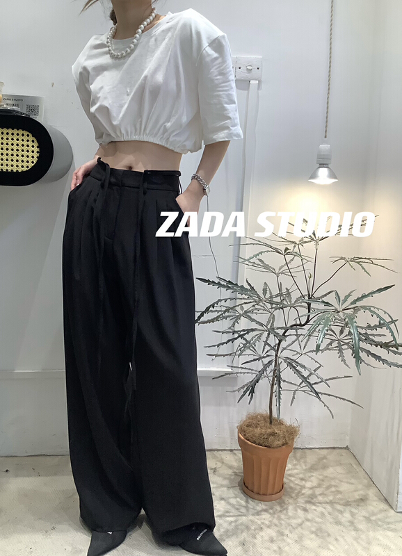 [Zada] waist rope design advanced wide leg trousers (with waist rope) 3310\wtt