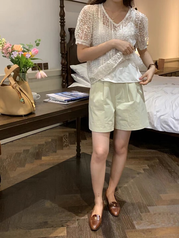 Soft fabric [Sicily] embroidered lace shirt + sling set 9286\xj