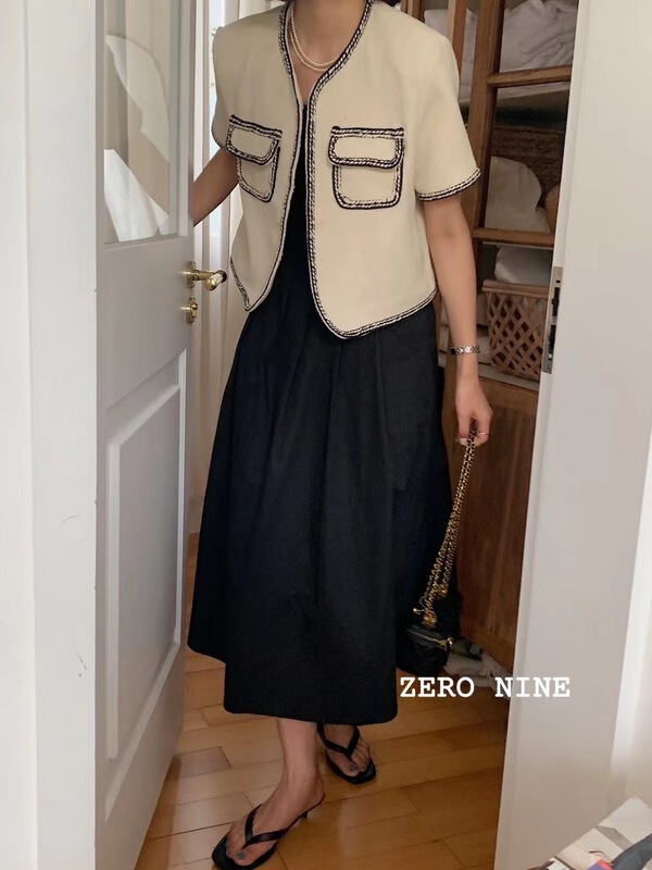 In early summer! [zero-nine] Korean color contrast double pocket short coat 9253\hbx