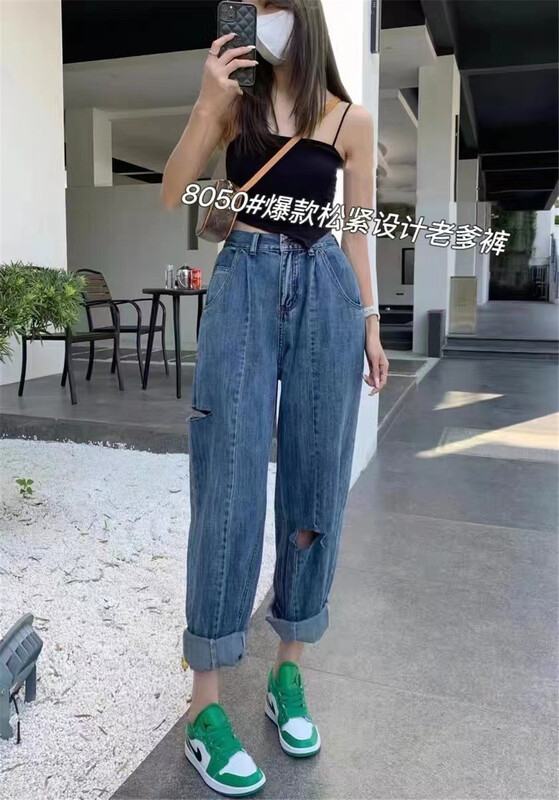 [Camille] hole breaking versatile straight jeans 8050\zjy