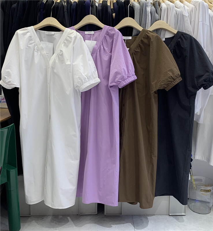 [sanbara] Korean casual loose V-neck button up dress 9589\lsw