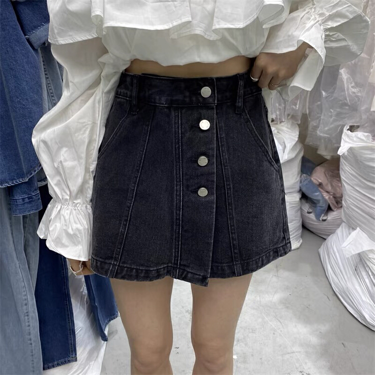 [jiajiatmmt Muli] fashion design high waist button denim skirt pants 8717\l