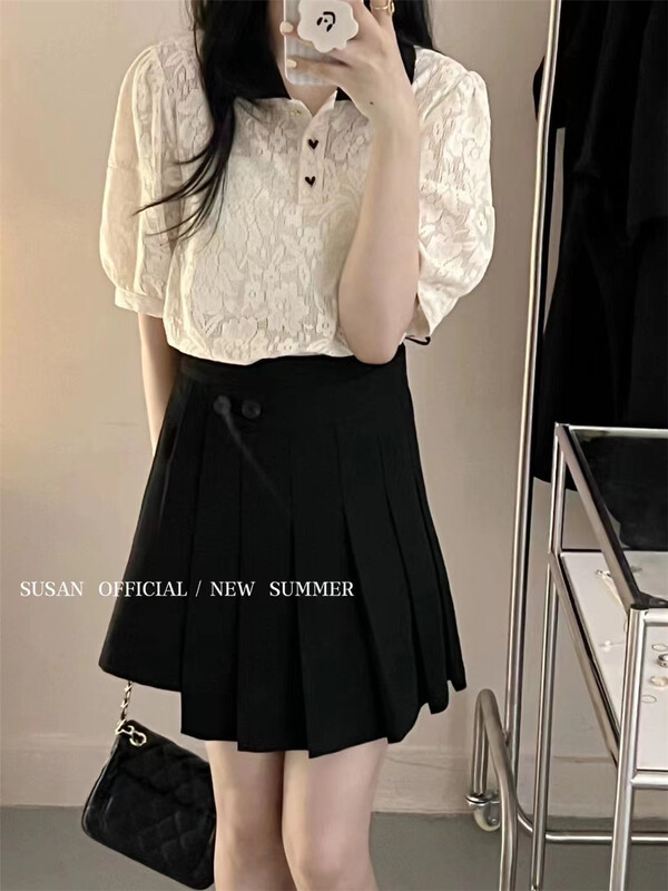 [Susan] lady contrast color baby collar bubble sleeve blouse z1198\lsw