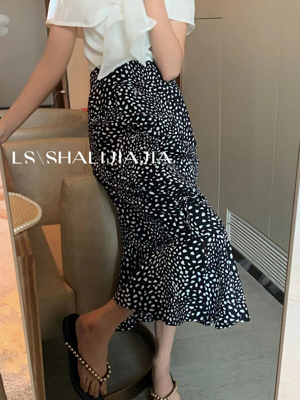 【 LS 】 temperament slim and slim leopard print dotted skirt 2071-1\jhy