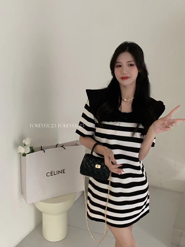 [forever23] striped baby neck knitted dress a1083\hjy