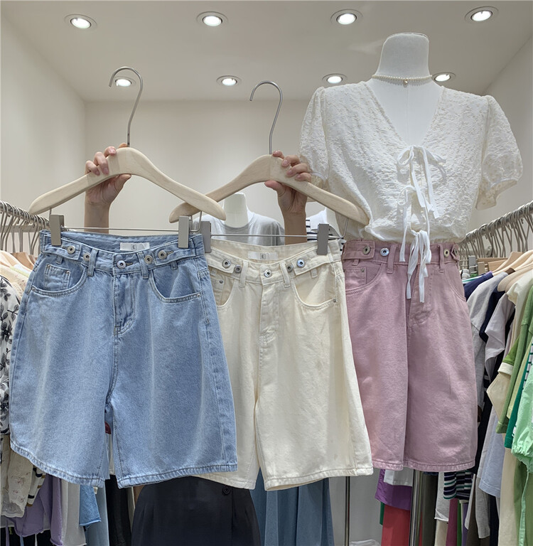 【E】 Fashion versatile multi button denim shorts j041\xyy