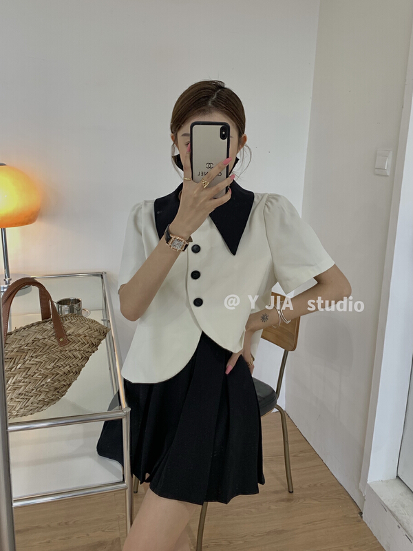 [y.jia EJA] soft contrast short sleeve T-shirt skirt set 6160