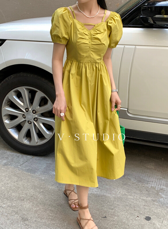 [v.studio] Korean style slim square neck dress 5252\zjy