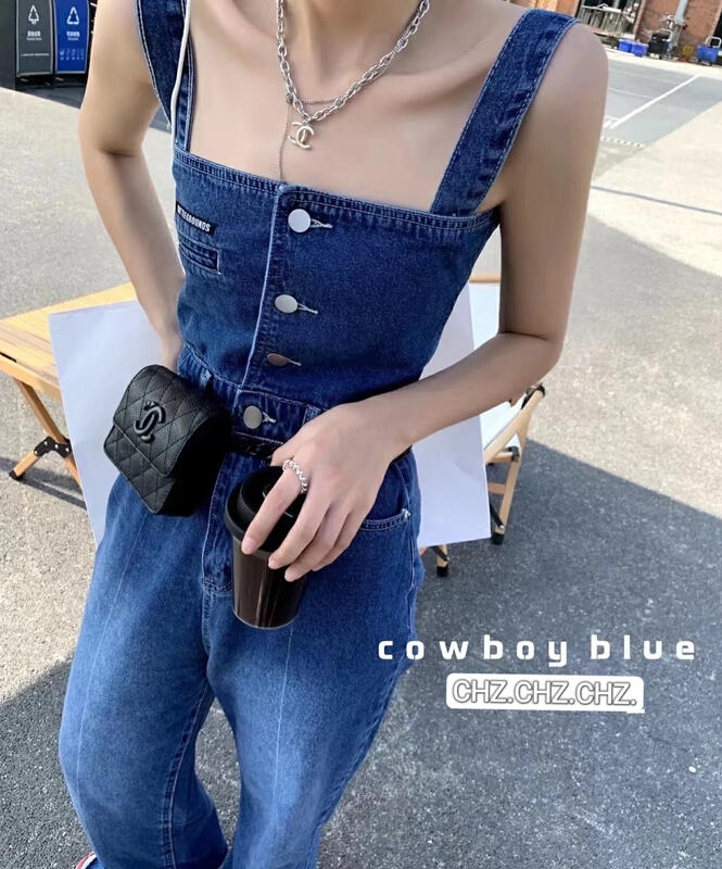 [c.h.z] Korean minority button simple denim suspender pants 20338\wtt