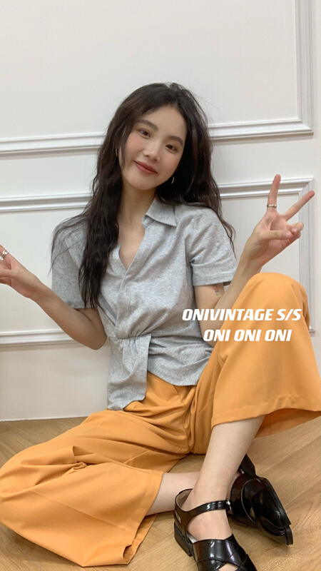 [onivinage oni] V-neck asymmetric short sleeve T-shirt ol222z5102