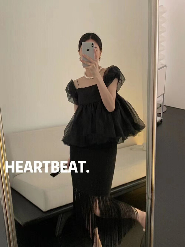 [hearteat] seersucker off shoulder sling shirt 559\zjy