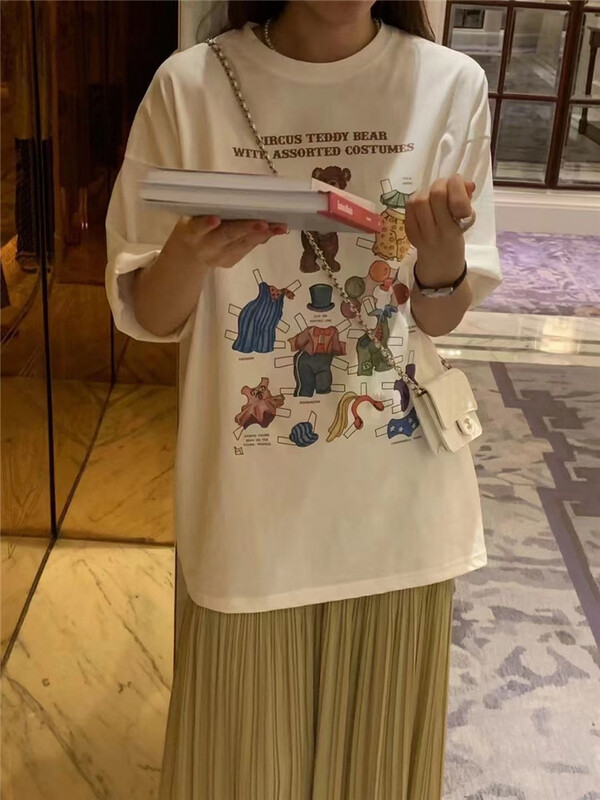 [m.zi studio] Korean casual bear printed short sleeve T-shirt 3556\hbx