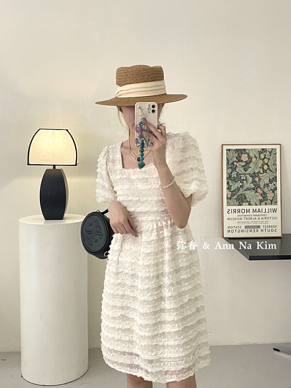 [Mi Xiang] sweet texture loose bubble sleeve dress 5375\hjy