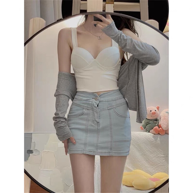 [d.ffstudio] Korean solid color denim skirt ys2-1001\wtt