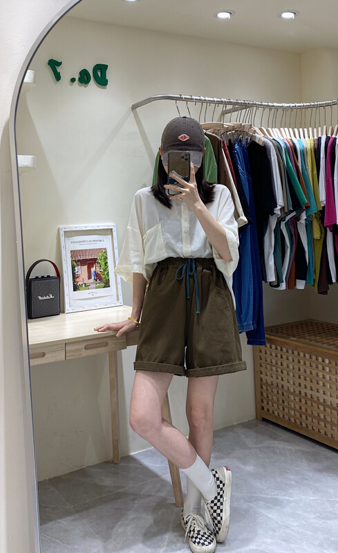[da.7] Korean loose contrast tie casual shorts 8925\lsl