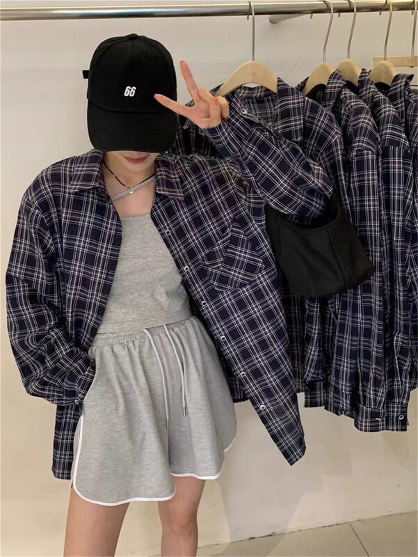 [Naikan Nik] single breasted plaid shirt + comfortable casual shorts + suspender vest suit (only selling shirts + vests + pants) 9701\hyy