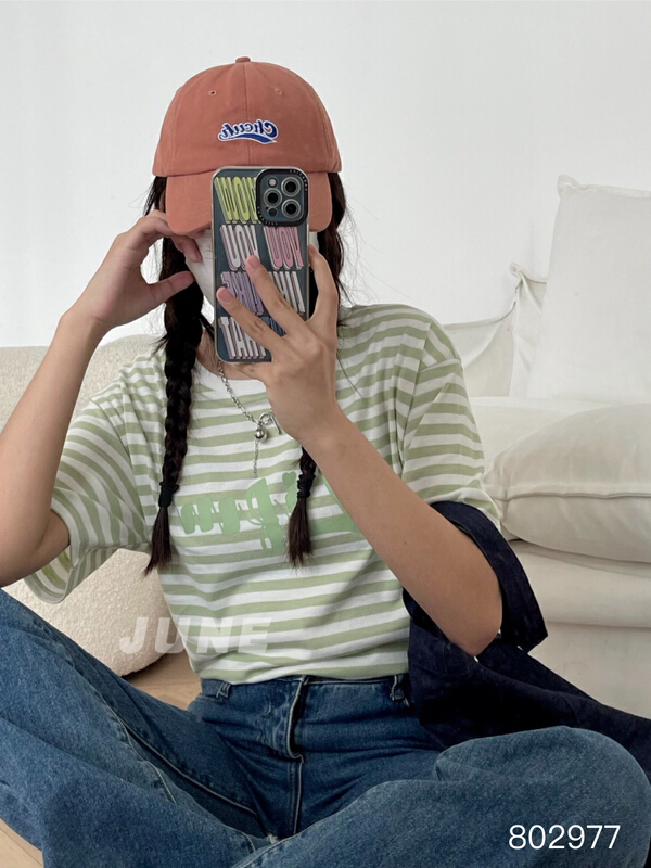 [June] striped letter printed fashion short sleeve T-shirt 802977\xyy