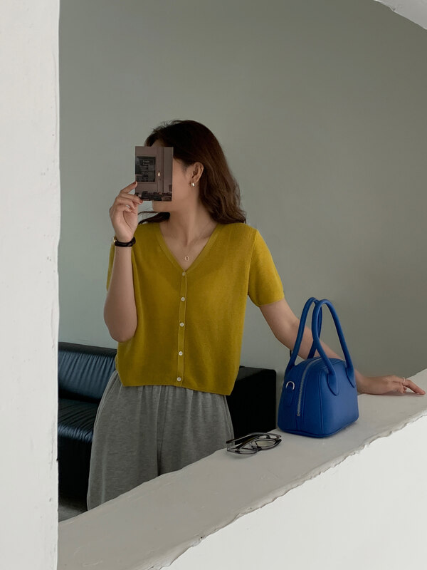 In early summer! [feeding] Korean simple short sleeve knitted cardigan ys2-632\cls