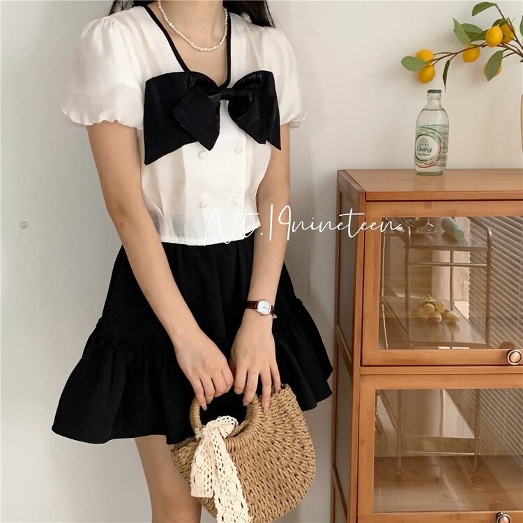 [19.nineteen] bowknot lady color matching blouse 5121\ll