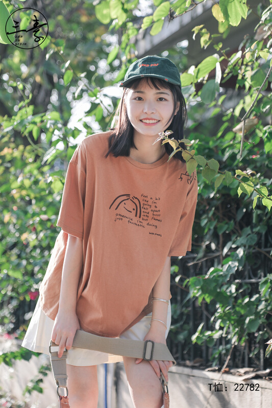 Original price 50.76! [original three element clothing] simple temperament leisure printed short sleeve T-shirt 22782\xyj