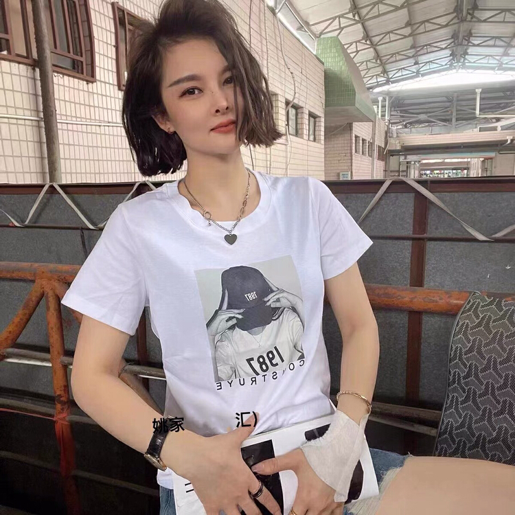 [Ziyi family] simple and versatile printed short sleeve T-shirt ys12-012\wtt