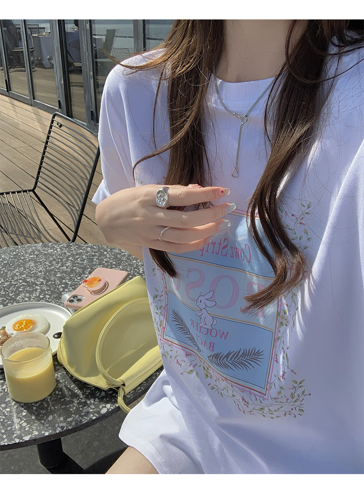 Cartoon printed short sleeve T-shirt women's summer new loose and gentle wind round neck schoolgirl top fashion