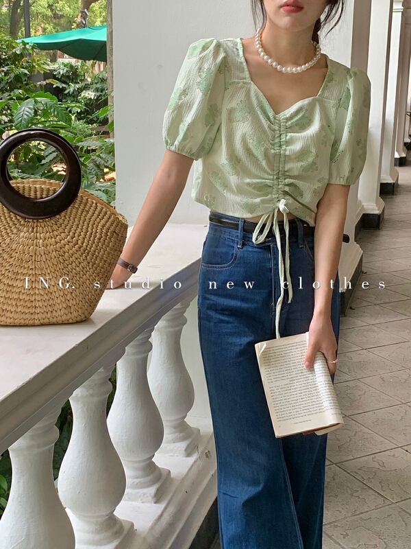 [ing] versatile slim jacquard drawstring shirt 9062