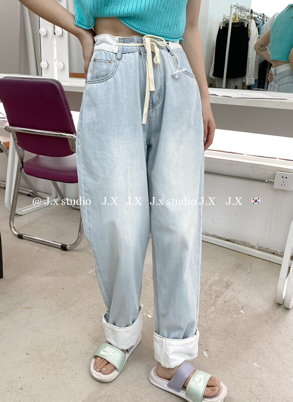 [JX] Korean simple color contrast light casual pants 28046\wtt