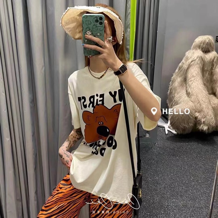 [Hello] casual simple round neck groundhog print short sleeve T-shirt 8938\xyy