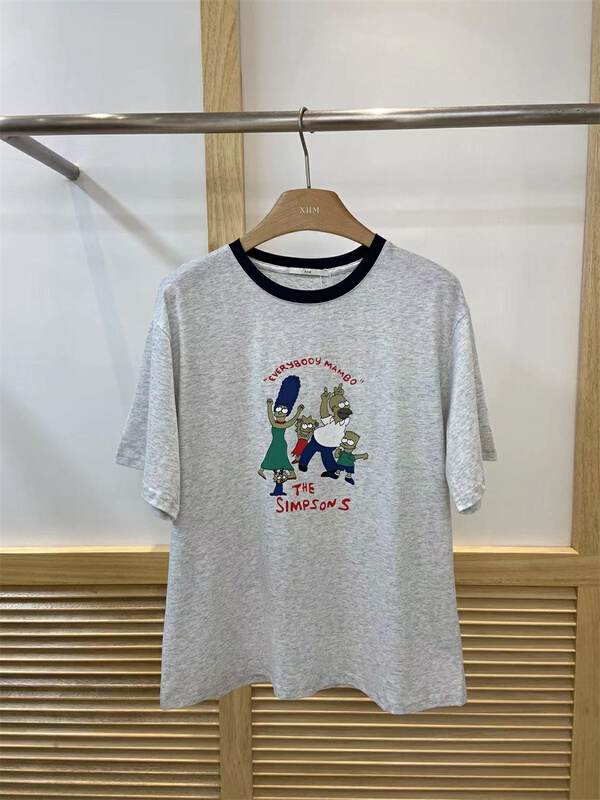 [xhm] cartoon print color blocking round neck short sleeve T-shirt 891\zjy