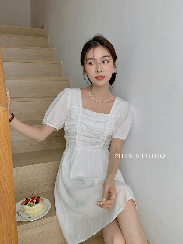 [miss miss home] Korean style square neck Pleated Dress l6630