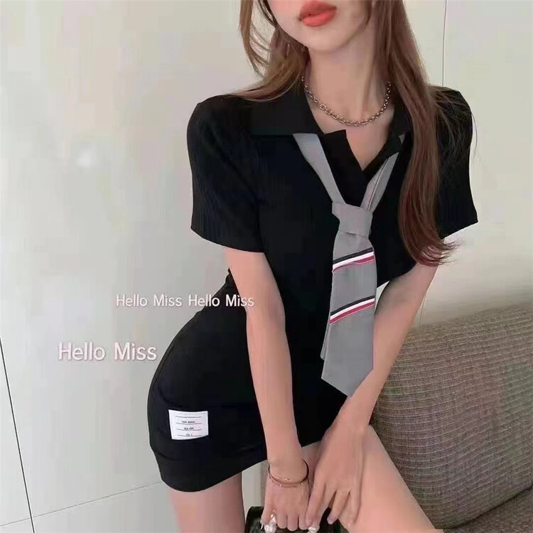 [top] personalized logo polo collar dress (with tie) ys2-a267\zsy