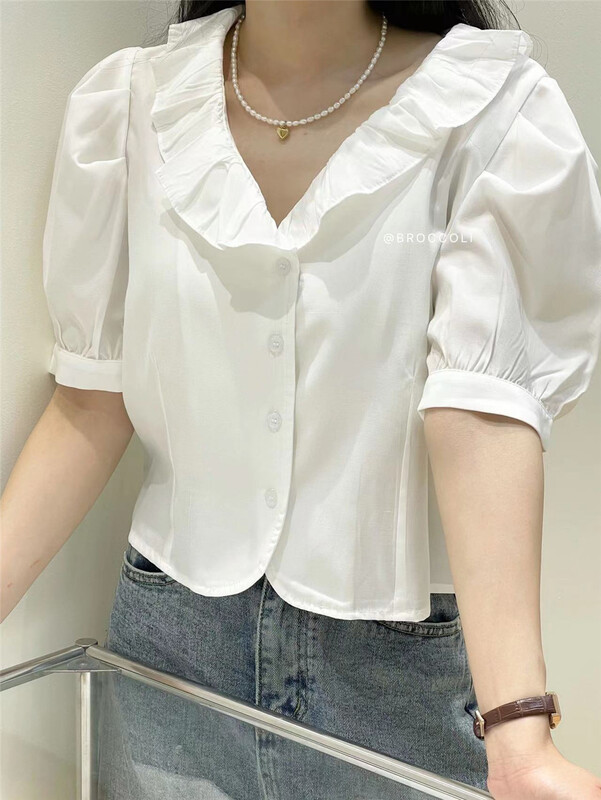 Original price 43.99! [broccoli] Ruffle style versatile short shirt t004\zjy